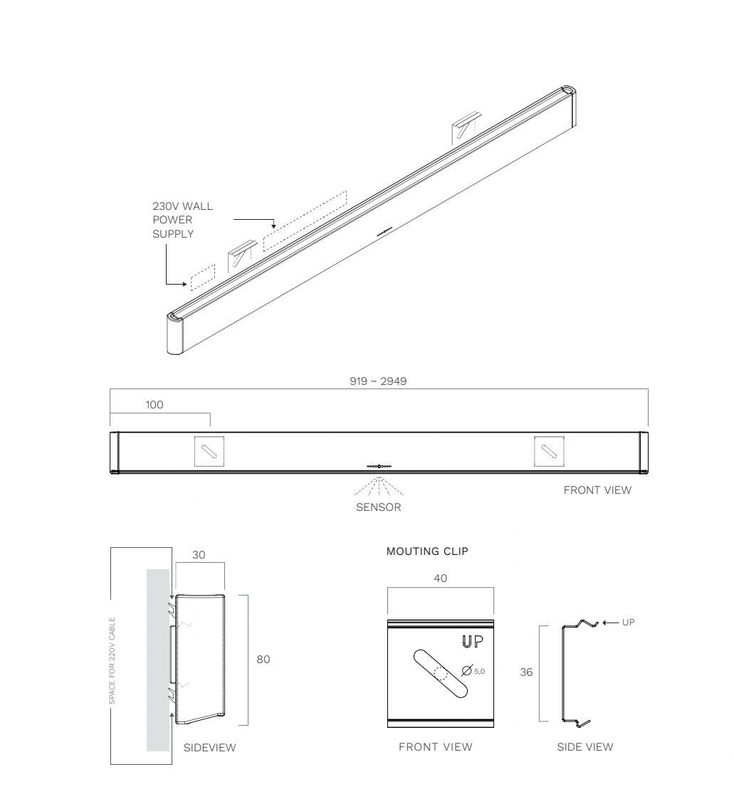 Novy Wall 90 Beleuchtung Schwarz 70031